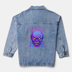 Neon Devil Synthwave Demon Head Retro Horror Jeansjacke