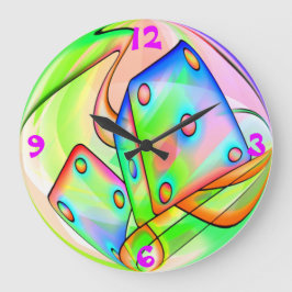Neon Dice Black Light Rave Große Wanduhr