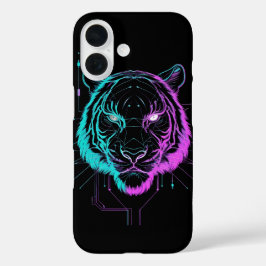 Neon digital tiger art iPhone 16 hülle