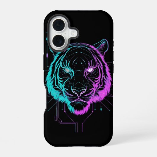 Neon digital tiger art iPhone 16 hülle (Rückseite)