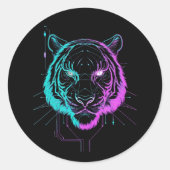 Neon digital tiger art runder aufkleber (Vorderseite)
