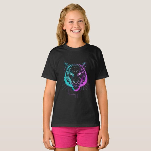 Neon digital tiger art T-Shirt (Vorne ganz)