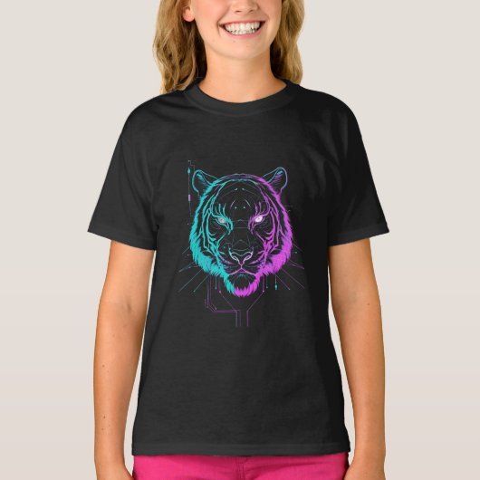 Neon digital tiger art T-Shirt (Vorderseite)