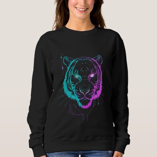 Neon-Digital-Tiger-Kunst Sweatshirt (Vorderseite)