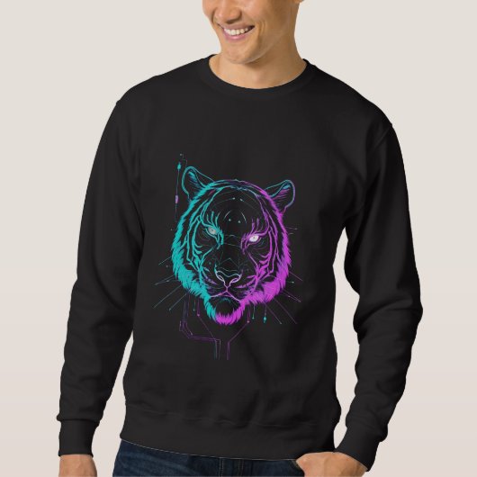 Neon-digitale Tiger-Kunst Sweatshirt (Vorderseite)