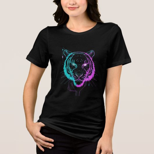 Neon-digitale Tiger-Kunst Tri-Blend Shirt (Vorderseite)