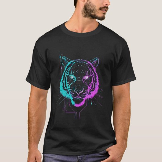 Neon-digitale Tigerkunst T-Shirt (Vorderseite)