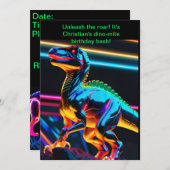 Neon Dinosaur Boy Birthday Einladung (Vorne/Hinten)