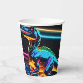 Neon Dinosaur Boy Birthday Pappbecher