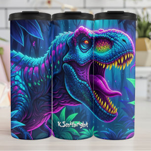 Neon-Dinosaur-Dschungel Lebendiges Brüllen Thermosbecher