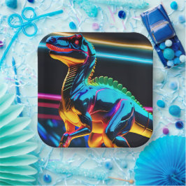 Neon Dinosaur Pappteller