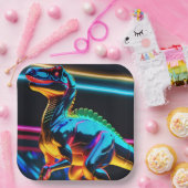 Neon Dinosaur Pappteller (Party)