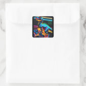 Neon Dinosaur Square Stickers (Tasche)