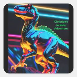 Neon Dinosaur Square Stickers