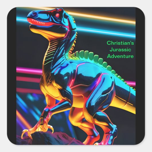 Neon Dinosaur Square Stickers (Vorderseite)