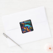 Neon Dinosaur Square Stickers (Umschlag)