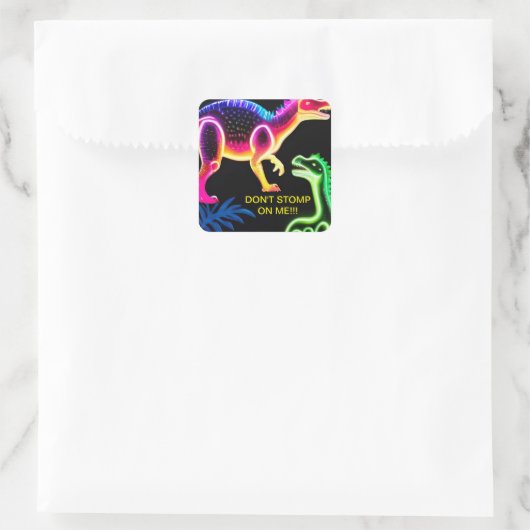 Neon Dinosaur Square Stickers (Tasche)
