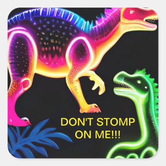 Neon Dinosaur Square Stickers (Vorderseite)