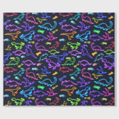 Neon Dinosaurier Geschenkpapier (Flach)