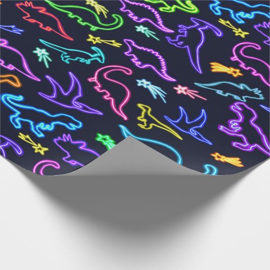 Neon Dinosaurier Geschenkpapier (Ecke)