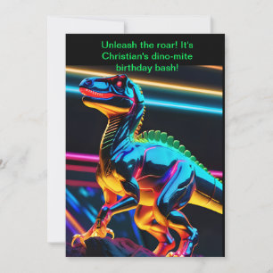 Neon-Dinosaurier-Jungen-Geburtstag Einladung
