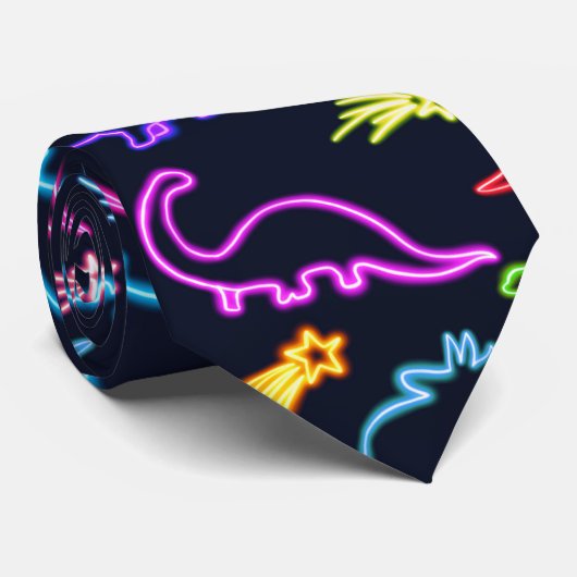 Neon Dinosaurier Krawatte (Gerollt)