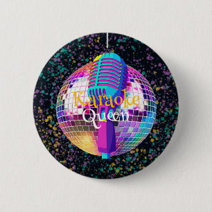 Neon Disco Ball Karaoke Queen Birthday Gift Button