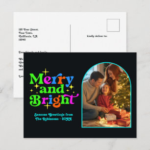 Neon Disco Frohe und strahlende Retro-Weihnachten Feiertagspostkarte