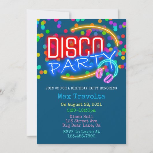 Neon Disco Geburtstagsparty Einladung (Vorderseite)
