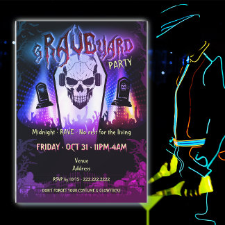 Neon-Disco-Halloween-Grab-Rave-Kostüm-Party Einladung
