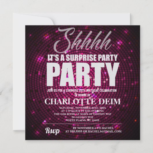 Neon Disco Hintergrund Überraschung Party Einladung (Vorderseite)