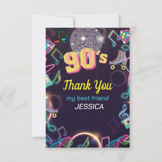 Neon Disco Vibes Retro Stytle der 90er Jahre Dankeskarte (Vorderseite)