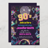 Neon Disco Vibes Retro Stytle der 90er Jahre Einladung (Vorne/Hinten)