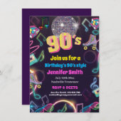 Neon Disco Vibes Retro Stytle der 90er Jahre Einladung (Vorne/Hinten)