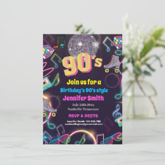 Neon Disco Vibes Retro Stytle der 90er Jahre Einladung
