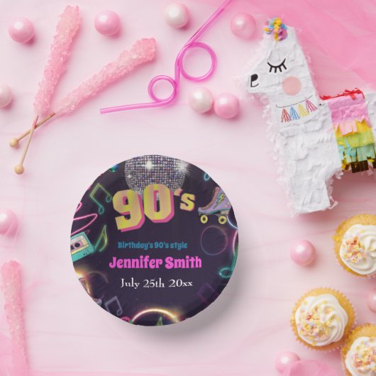 Neon Disco Vibes Retro Stytle der 90er Jahre Pappteller (Party)