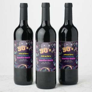 Neon Disco Vibes Retro Stytle der 90er Jahre Weinetikett