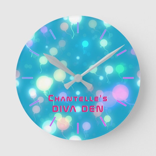 NEON DIVA DEN - Blue Lights Girls Personalisiert Runde Wanduhr (Vorderseite)