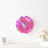 NEON DIVA DEN - Pink Hearts Girls Personalisiert Runde Wanduhr (Zuhause)