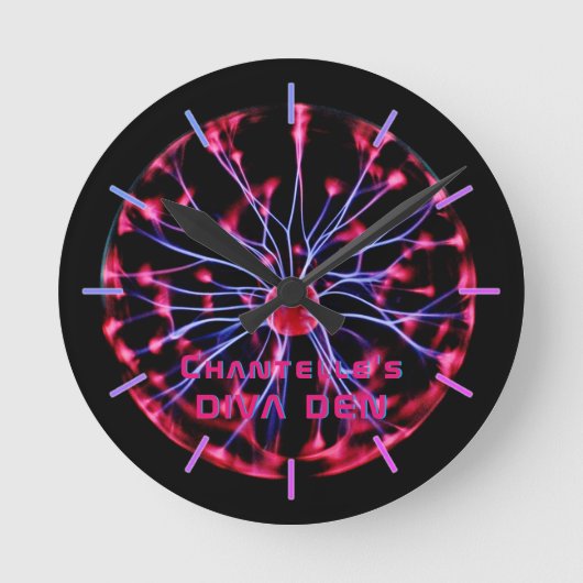 NEON DIVA DEN - Plasma Ball Personalisiert Runde Wanduhr (Vorderseite)