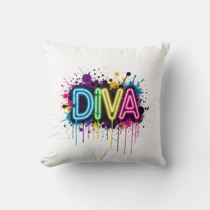 Neon Diva Graffiti Klebung with Dripping Paint Kissen