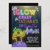 Neon DJ Glow Party Einladung zum Geburtstag (Vorne/Hinten)