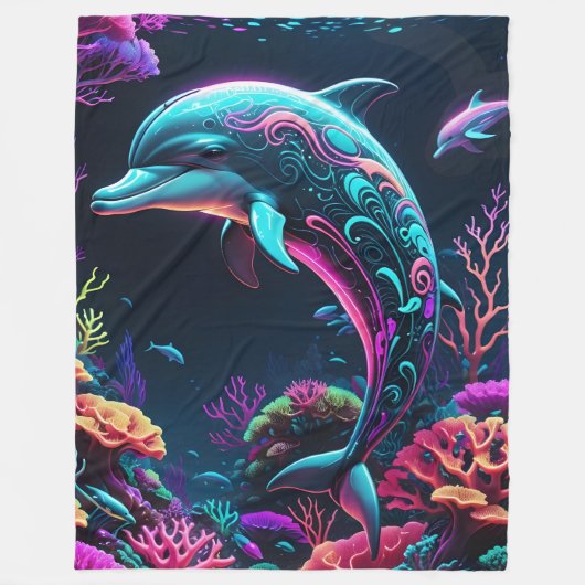 Neon Dolphin Fleece Blanket (Vorderseite)