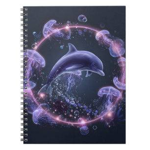 Neon Dolphin Jellyfish Circle Notebook Notizblock