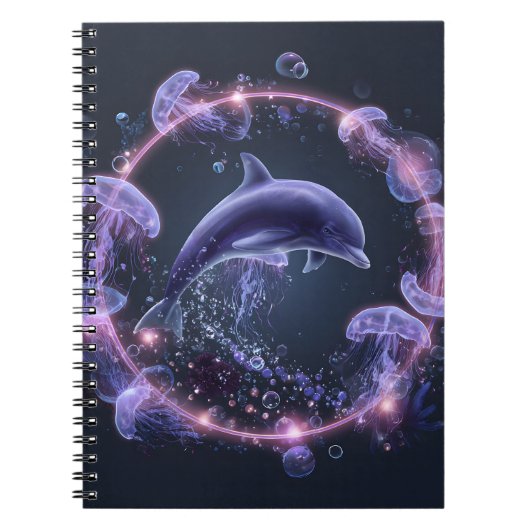 Neon Dolphin Jellyfish Circle Notebook Notizblock (Vorderseite)