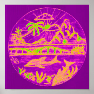 Neon Dolphins Poster