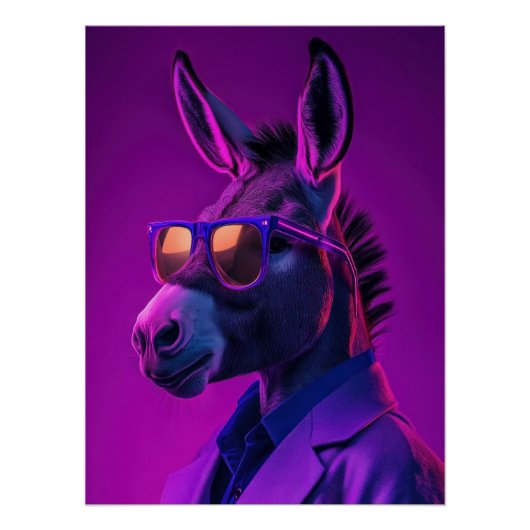 Neon Donkey Boss: Retrowave Animal Portrait - Synt Poster (Vorderseite)