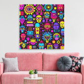 Neon Doodle Faces - Vibrant Street Art Pattern Leinwanddruck (Insitu (Wohnzimmer))