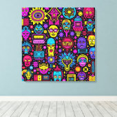 Neon Doodle Faces - Vibrant Street Art Pattern Leinwanddruck (Insitu (Holzboden))