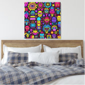 Neon Doodle Faces - Vibrant Street Art Pattern Leinwanddruck (Insitu (Schlafzimmer))